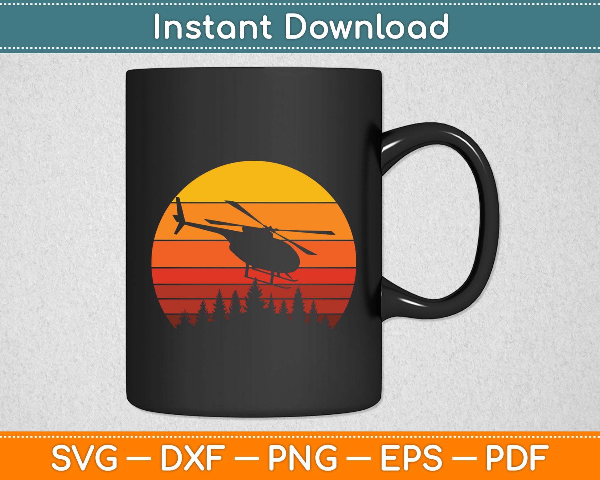 CH-53K King Stallion Helicopter Sunrise Retro Svg Png Dxf Digital Cutting File