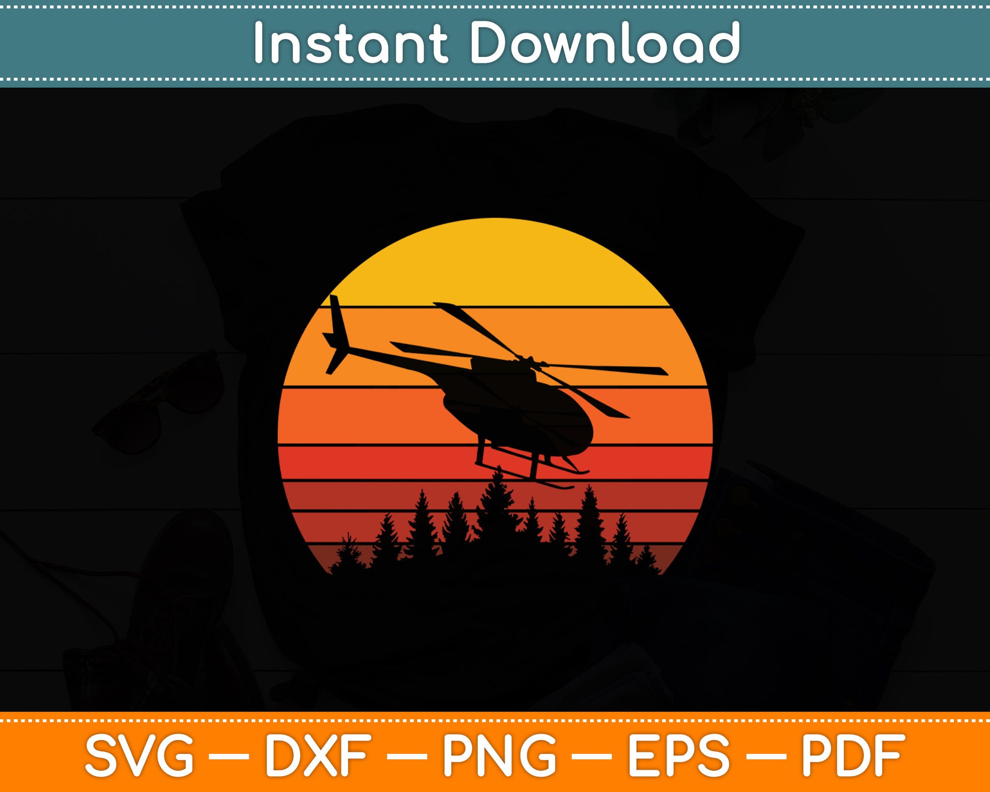 CH-53K King Stallion Helicopter Sunrise Retro Svg Png Dxf Digital Cutting File