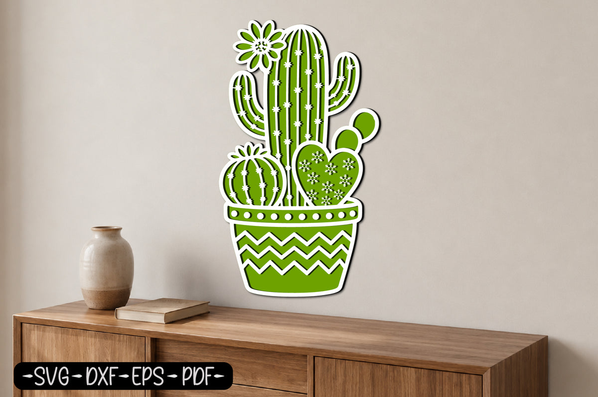 Cactus Pot Laser Cut SVG | Succulent Plant Wall Art Cut File