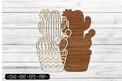 Cactus Pot Laser Cut SVG | Succulent Plant Wall Art Cut File