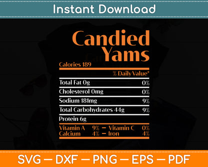 Candied Yam Nutrition Fact Gift Thanksgiving Christmas Funny Svg Digital Cutting File