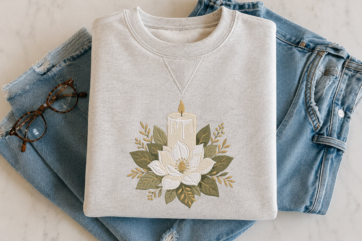 Candle Magnolia Embroidery Design