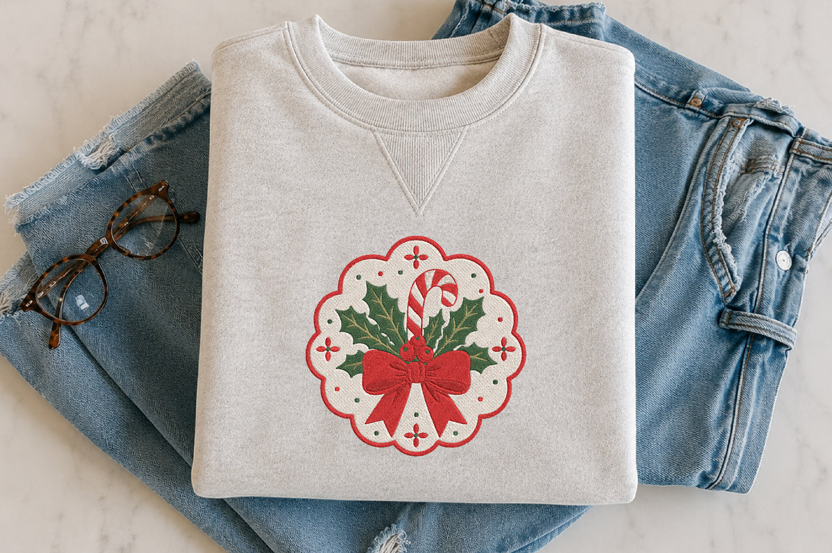 Candy Cane Christmas Frame Embroidery