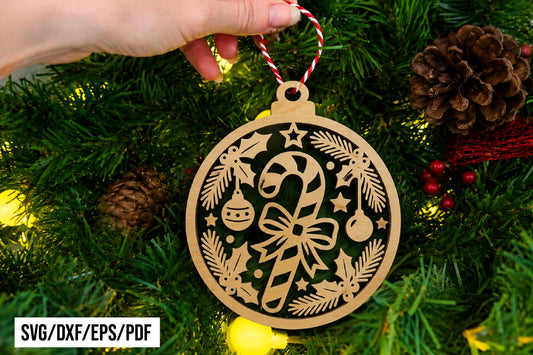 Candy Cane Christmas Ornament Laser Cut SVG
