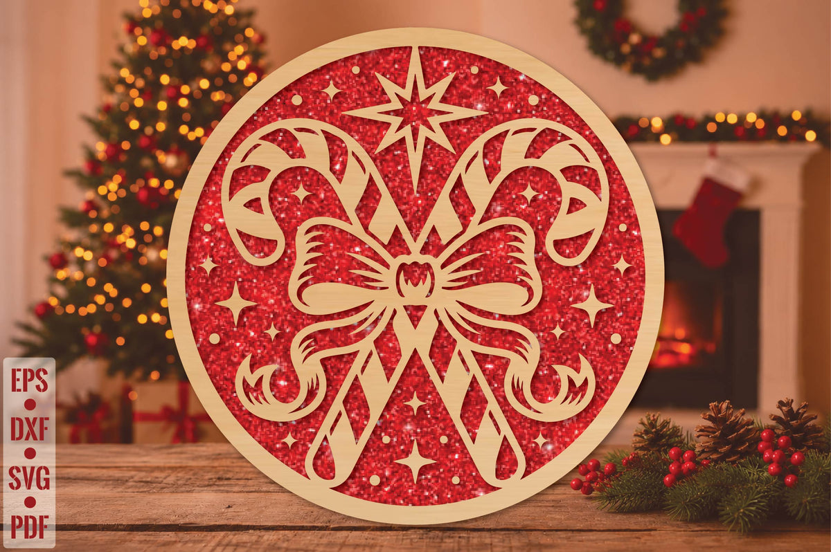 Candy Cane Round Laser Cut SVG