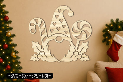 Candy Christmas Gnome Laser Cut SVG | Christmas Gnome SVG Design