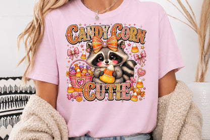 Candy Corn Cutie Raccoon Halloween PNG Sublimation Design
