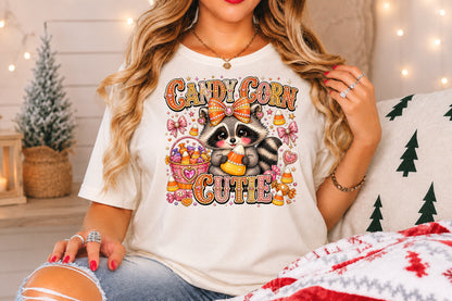 Candy Corn Cutie Raccoon Halloween PNG Sublimation Design