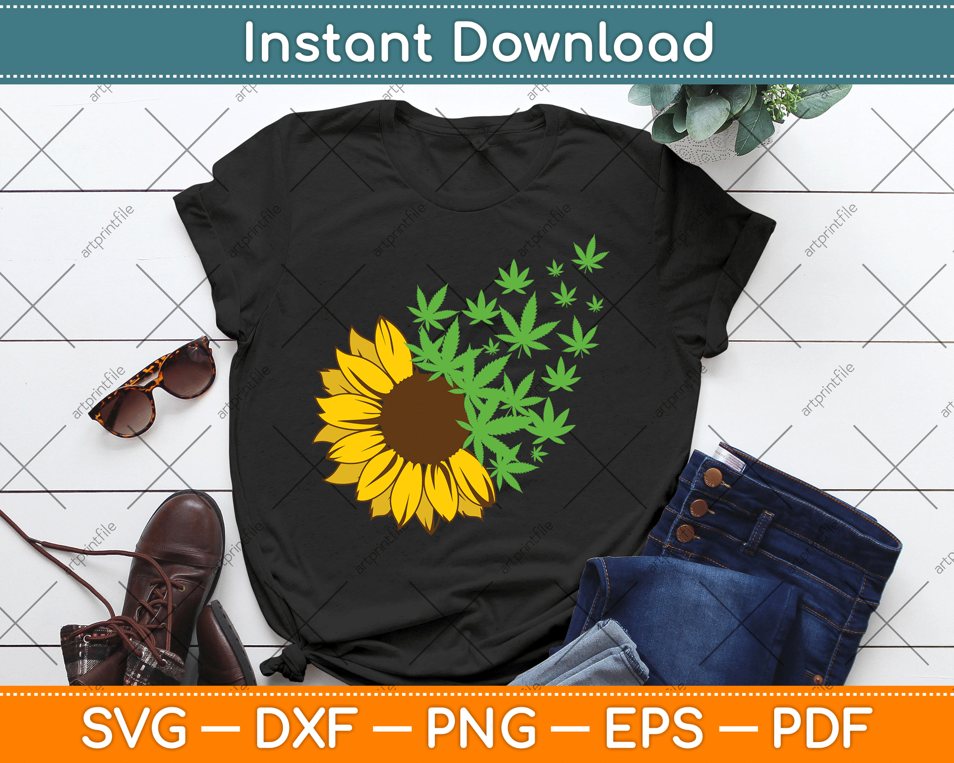 Cannabis Weed Leaf Sunflower Marijuana Pot Smoker SVG Digital Cutting File