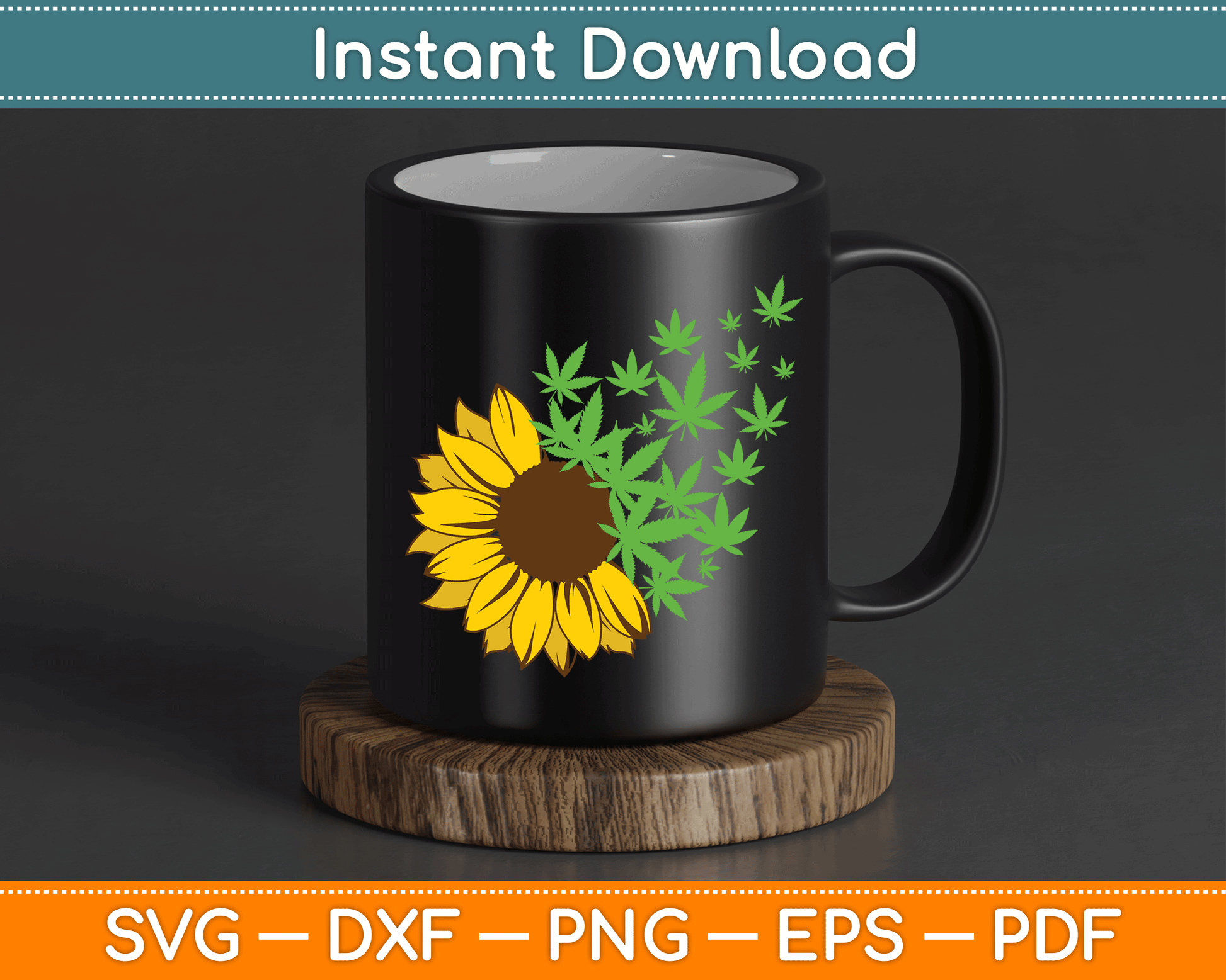 Cannabis Weed Leaf Sunflower Marijuana Pot Smoker SVG Digital Cutting File