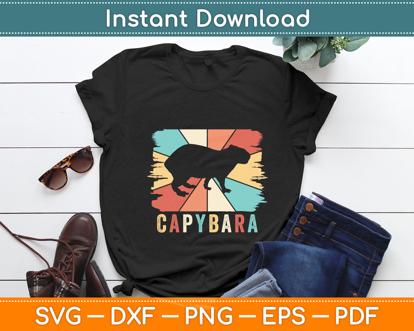 Vintage Retro Capybara Svg Png Dxf Digital Cutting File