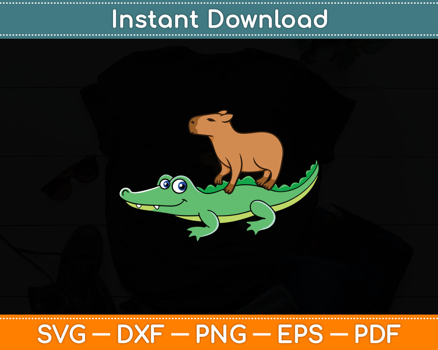 Capybara On Crocodile Capy Alligator Rodent Svg Digital Cutting File