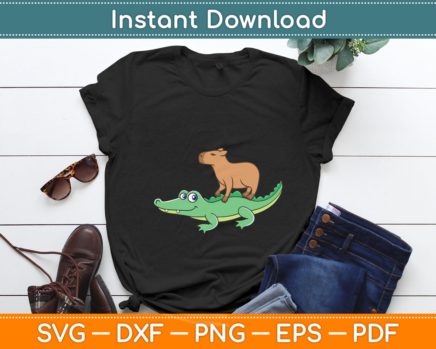 Capybara On Crocodile Capy Alligator Rodent Svg Digital Cutting File