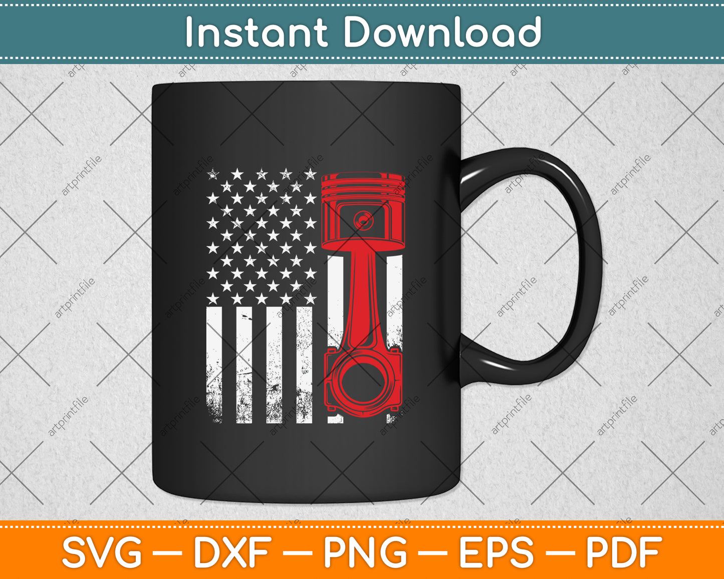 Car Enthusiast Piston Muscle Car - American Flag 4th Of July Svg Digital Cutting File