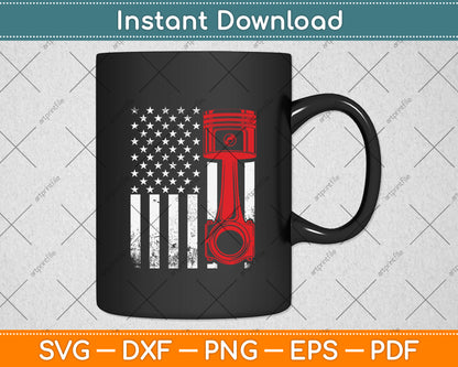 Car Enthusiast Piston Muscle Car - American Flag 4th Of July Svg Digital Cutting File