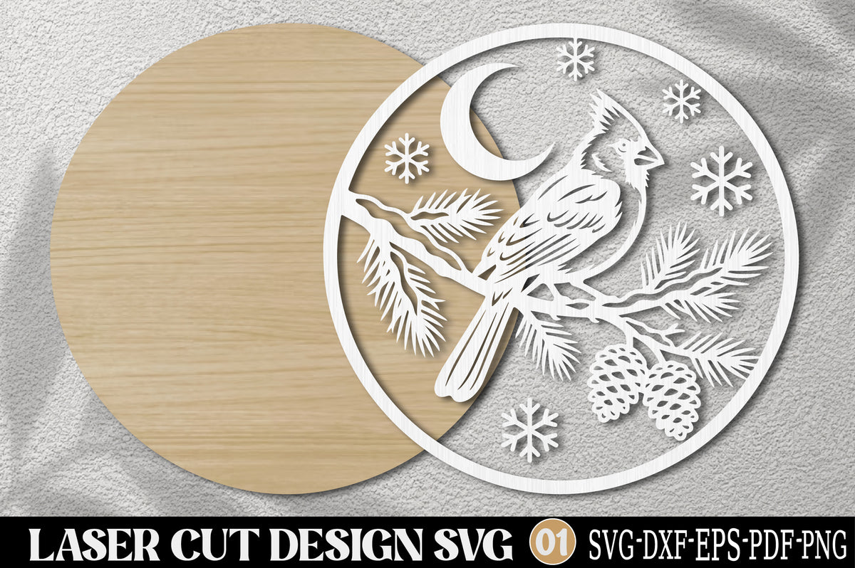 Cardinal Bird Winter Laser Cut SVG | Christmas Bird Ornament SVG