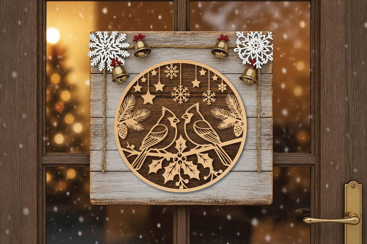 Cardinal Birds Christmas Laser Cut SVG, Cardinal Christmas Ornament Cut File, Winter Bird Decor