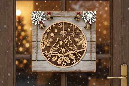 Cardinal Birds Christmas Laser Cut SVG, Cardinal Christmas Ornament Cut File, Winter Bird Decor