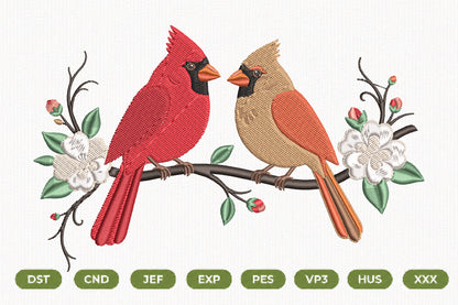 Cardinal Birds Machine Embroidery Design