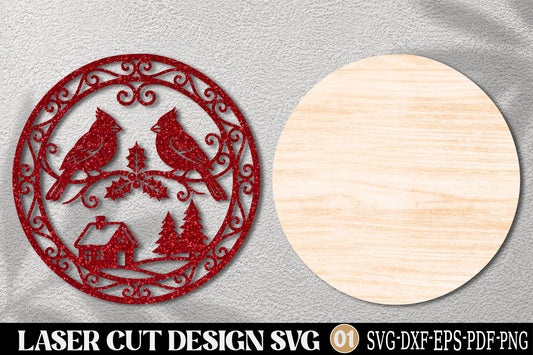 Cardinal Christmas Ornament Laser Cut SVG | Winter Bird