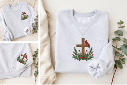 Cardinal Cross Embroidery Design – Beautiful Cardinal Bird Cross Machine Embroidery Pattern, Christian Religious & Nature Embroidery Design