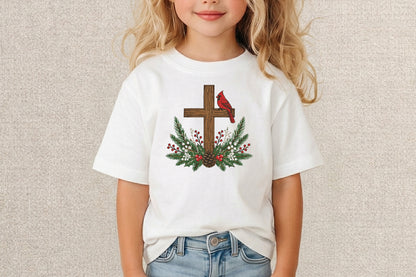 Cardinal Cross Embroidery Design – Beautiful Cardinal Bird Cross Machine Embroidery Pattern, Christian Religious & Nature Embroidery Design