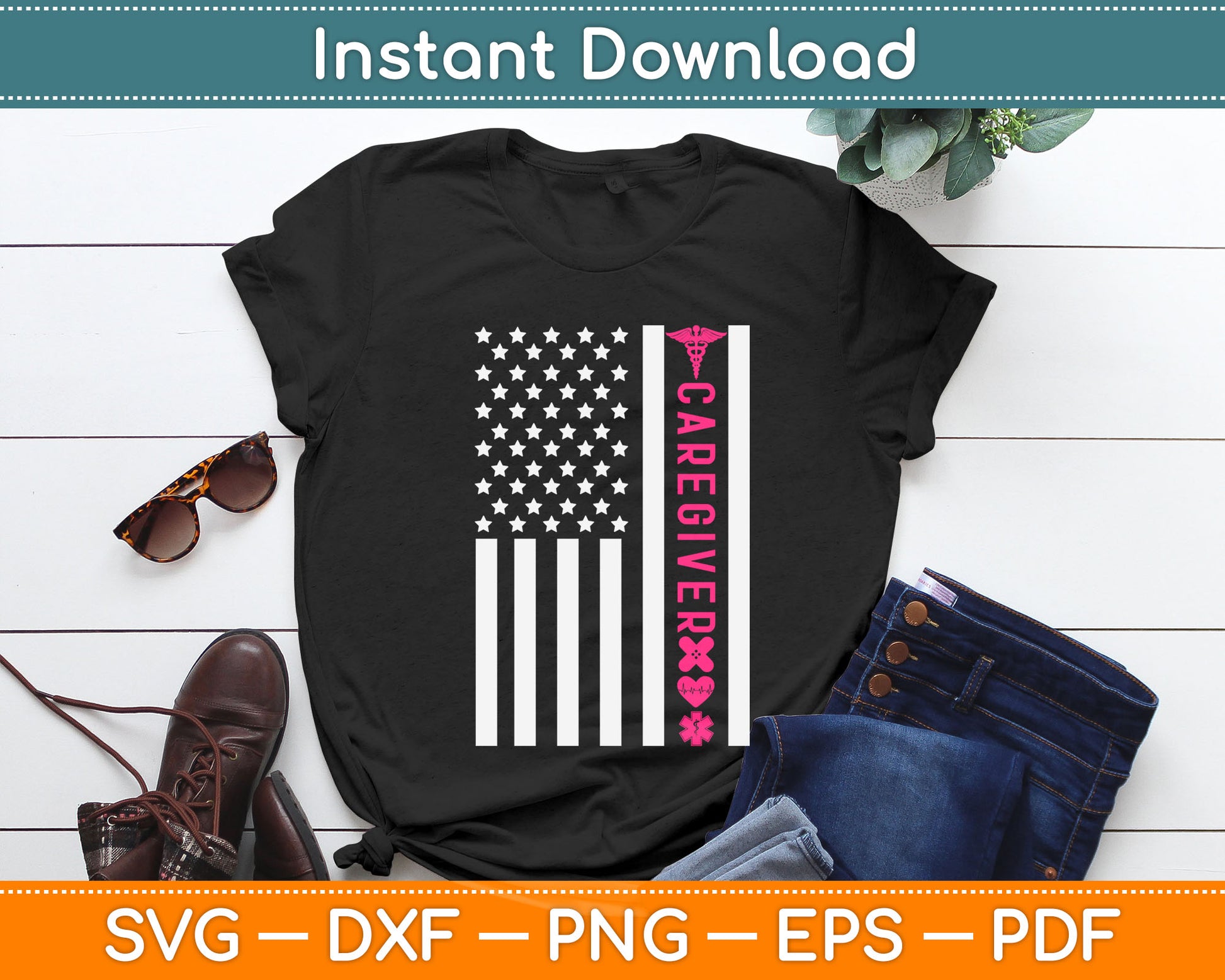 Caregiver Nurse American Flag Svg Digital Cutting File