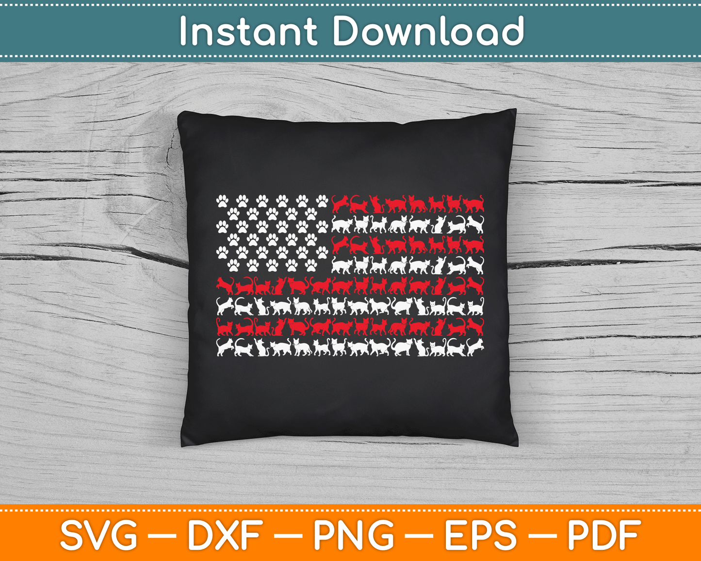 Cat American Flag USA Paws Patriotic SVG Digital Cutting File