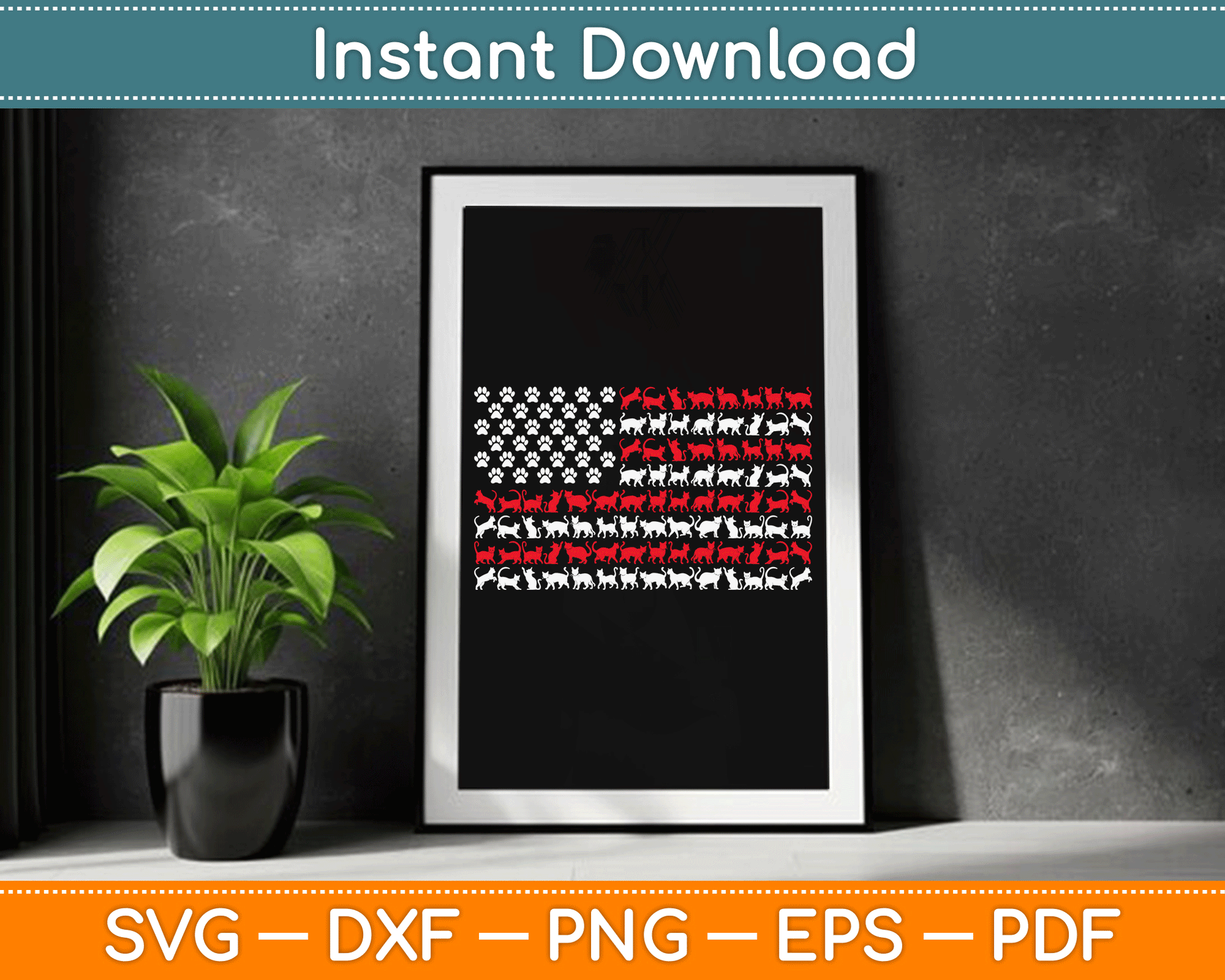 Cat American Flag USA Paws Patriotic SVG Digital Cutting File