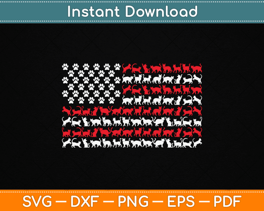 Cat American Flag USA Paws Patriotic SVG Digital Cutting File