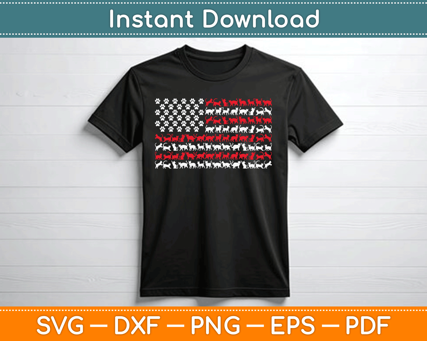 Cat American Flag USA Paws Patriotic SVG Digital Cutting File