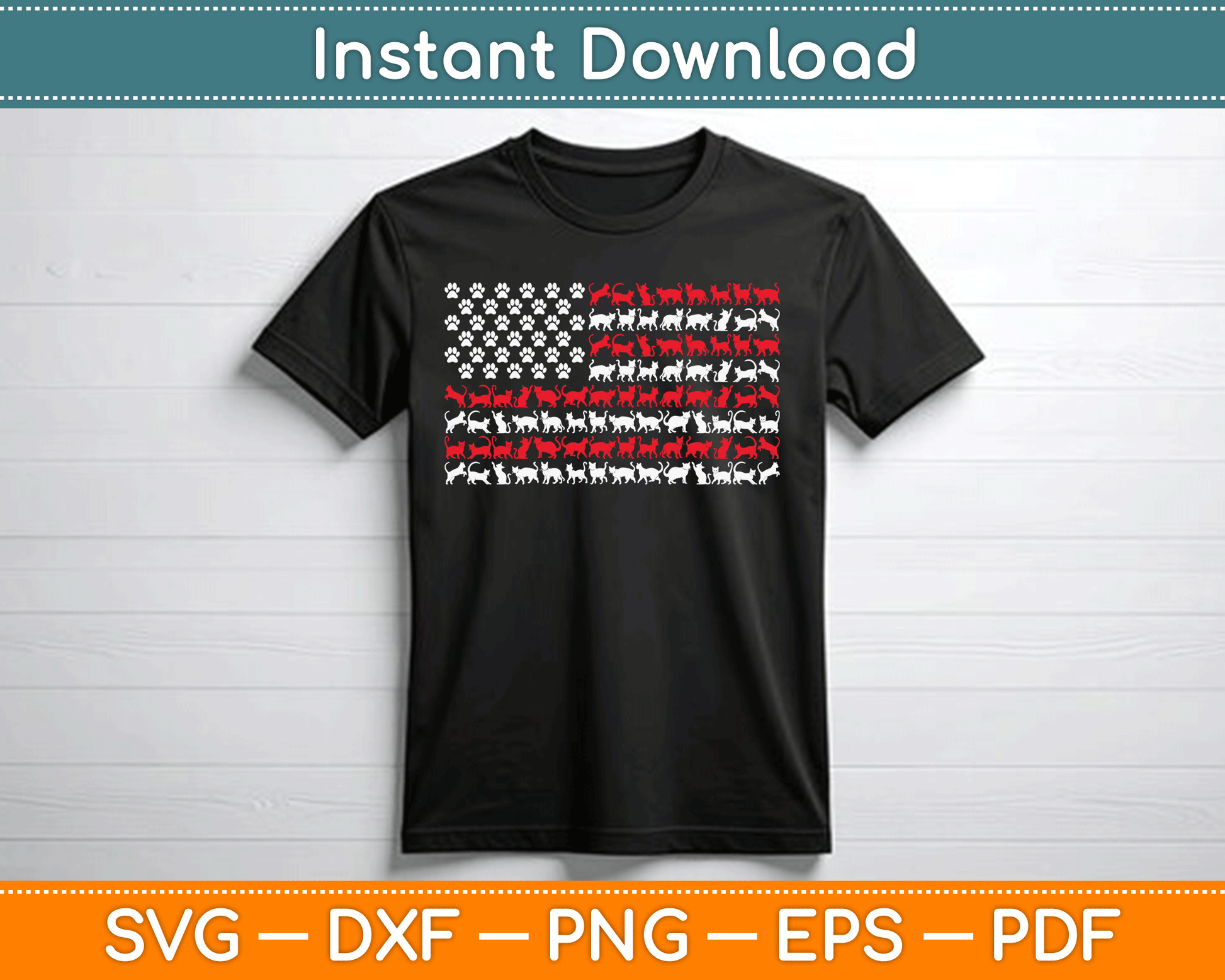 Cat American Flag USA Paws Patriotic SVG Digital Cutting File