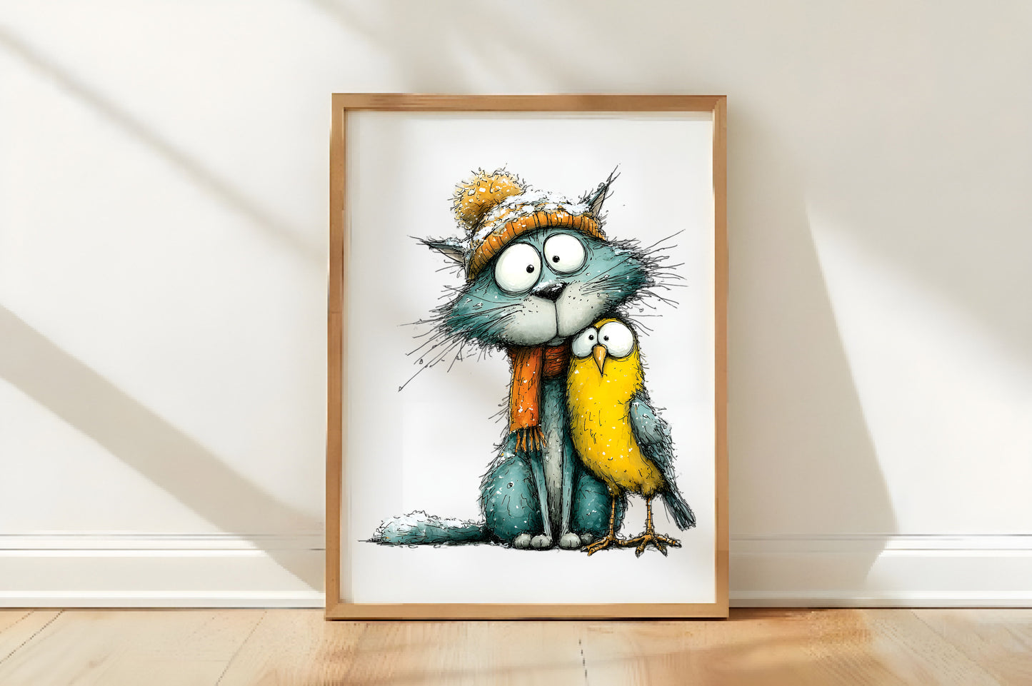 Cute Cat & Bird Christmas PNG | Whimsical Christmas Animal Clipart | 4 PNG