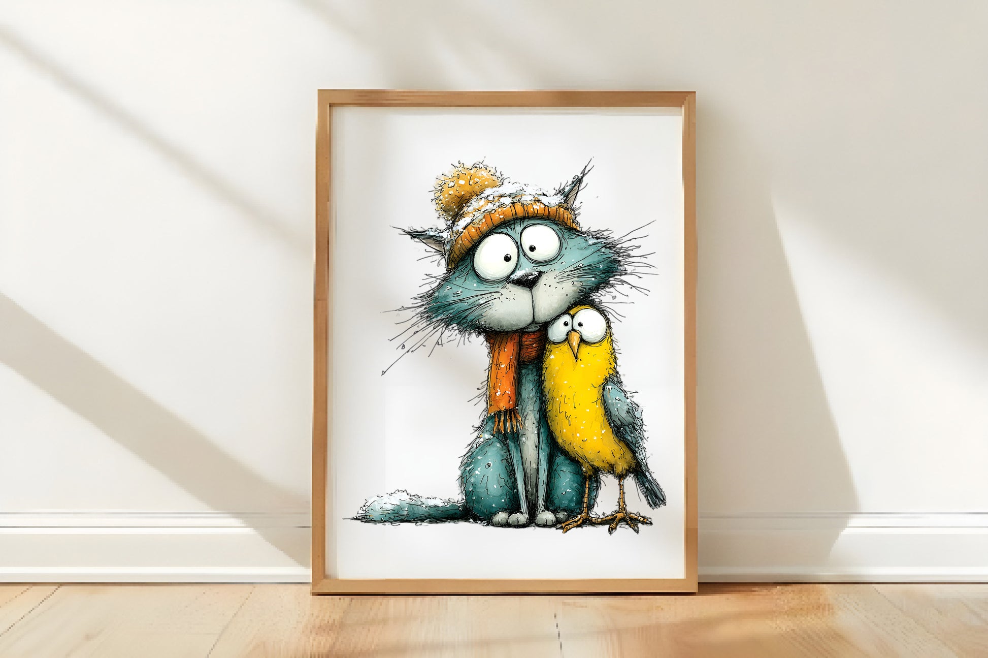 Cute Cat & Bird Christmas PNG | Whimsical Christmas Animal Clipart | 4 PNG