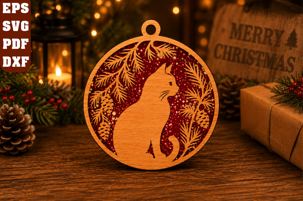 Cat Christmas Ornament Laser Cut SVG
