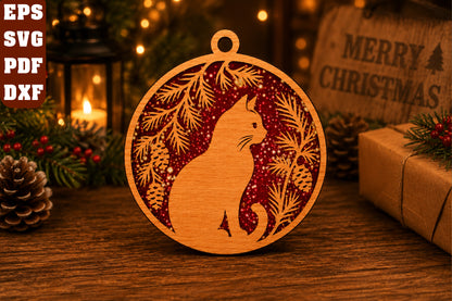 Cat Christmas Ornament Laser Cut SVG