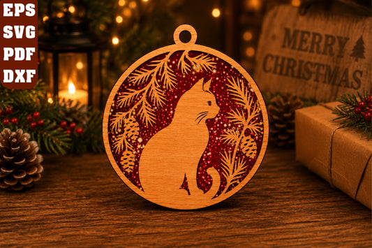 Cat Christmas Ornament Laser Cut SVG
