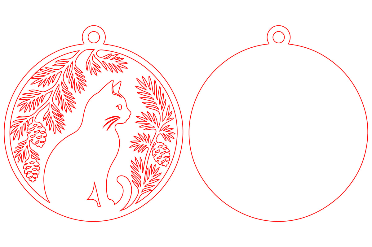 Cat Christmas Ornament Laser Cut SVG