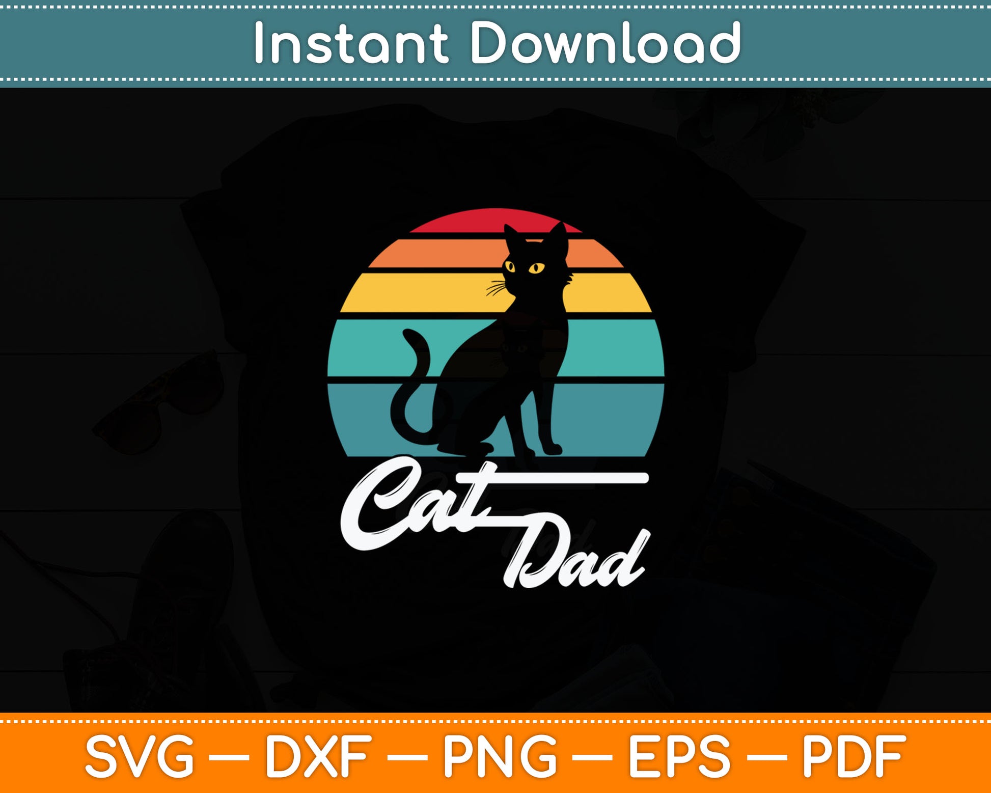 Cat Dad - Vintage Style Cat Lover Svg Digital Cutting File