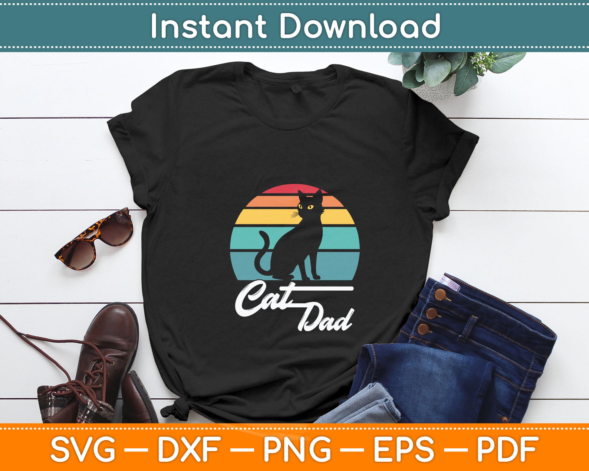 Cat Dad - Vintage Style Cat Lover Svg Digital Cutting File