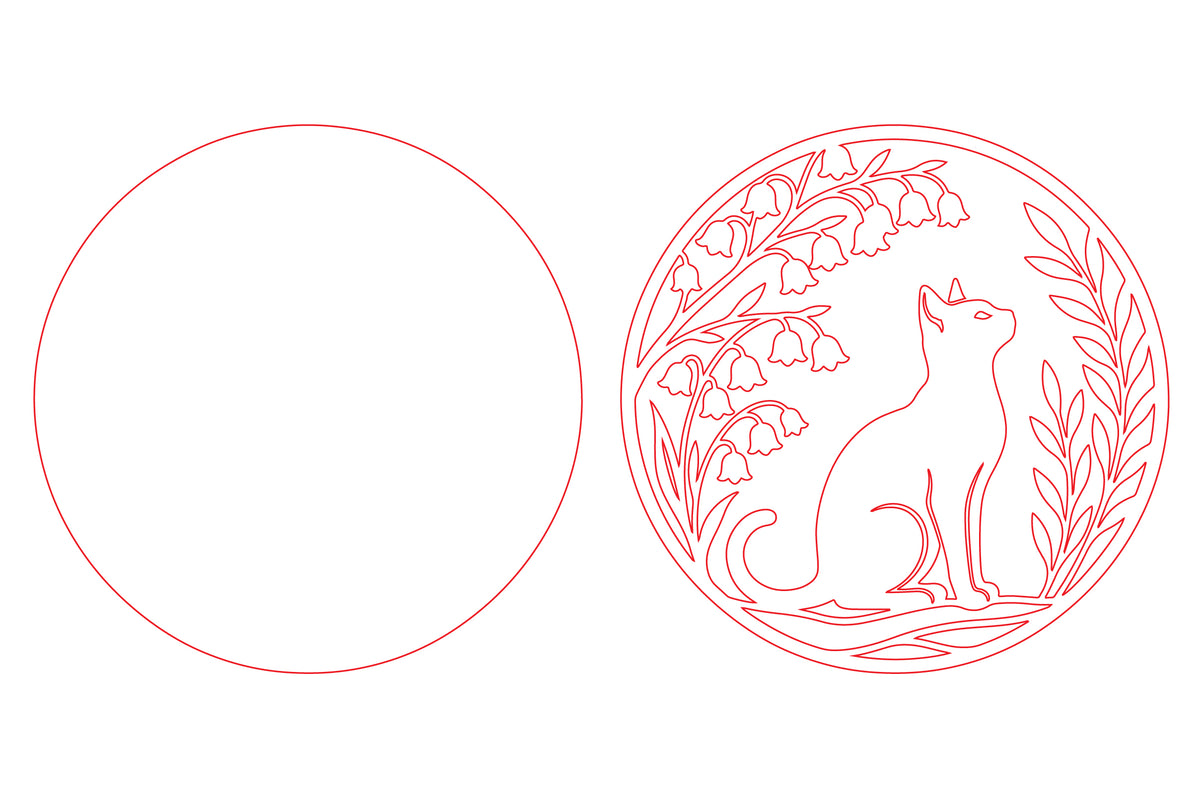 Cat Floral Round Laser Cut SVG