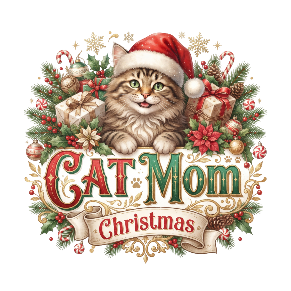 Cat Mom Christmas PNG