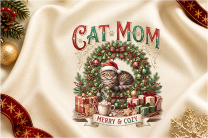 Cat Mom Merry & Cozy Christmas PNG