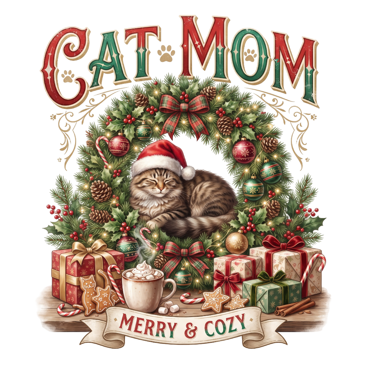 Cat Mom Merry & Cozy Christmas PNG