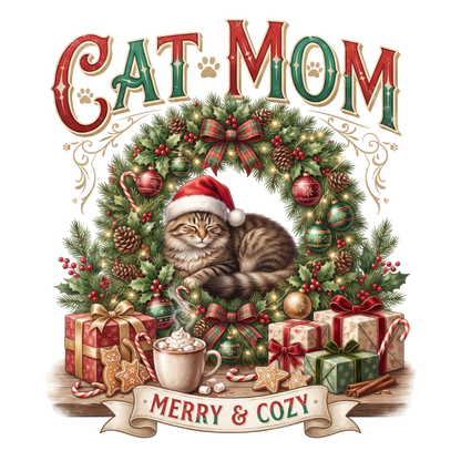Cat Mom Merry & Cozy Christmas PNG