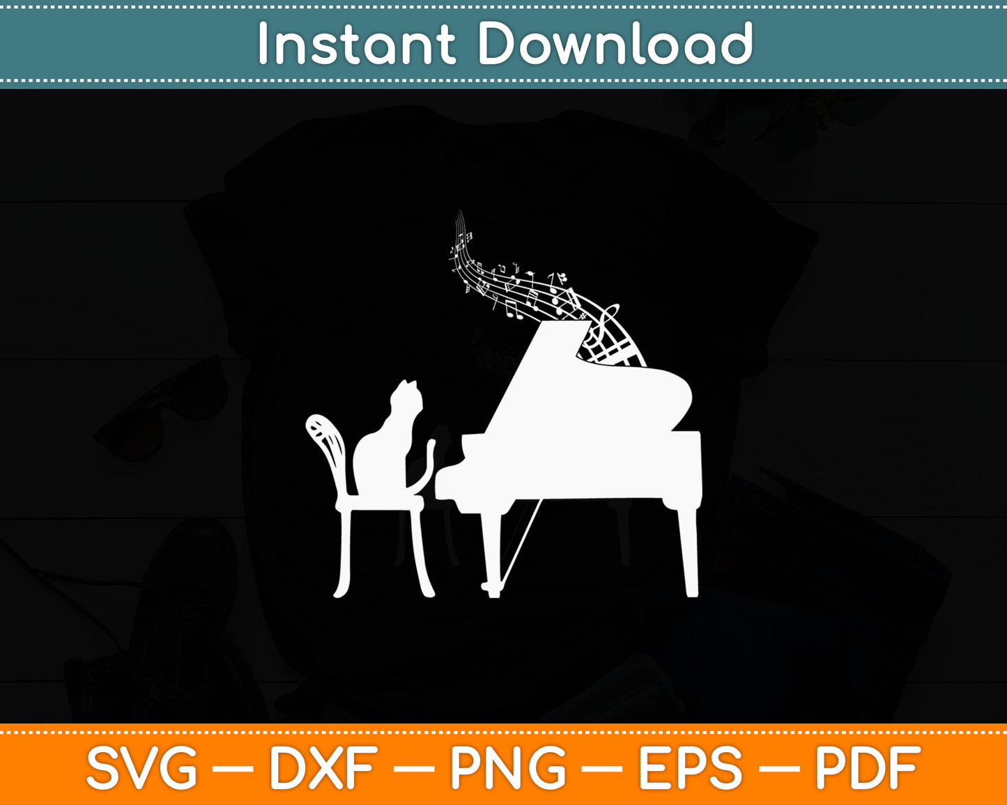Cat Playing Piano Music Lover Funny Svg Digital Cutting File