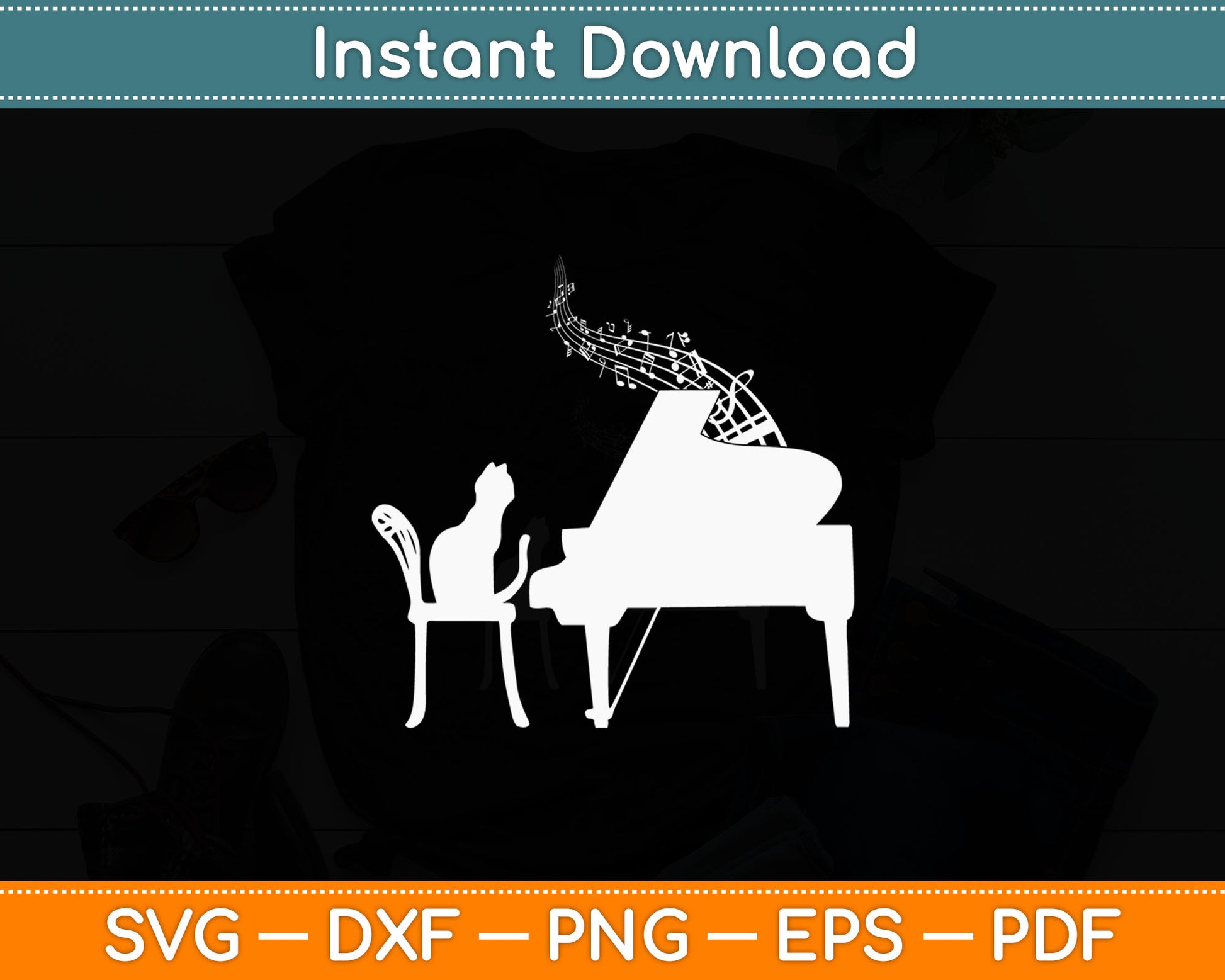 Cat Playing Piano Music Lover Funny Svg Digital Cutting File