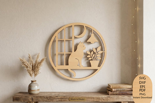 Cat Window Scene Laser Cut SVG, Cozy Cat Home Decor
