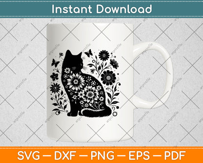 Cat With Flowers Svg Design Digital Cutting File