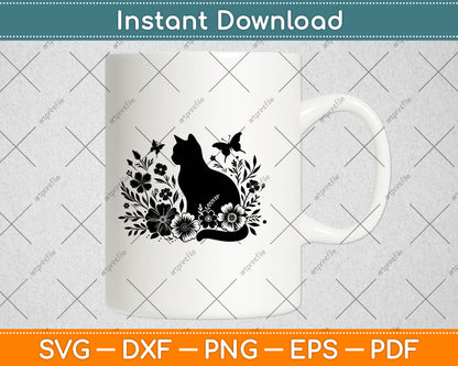 Cat With Flowers Svg Png Digital Cutting File